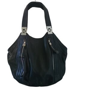 B Makowsky Black Pebbled Leather Hobo Shoulder Bag Magnetic Closure Buttery Soft